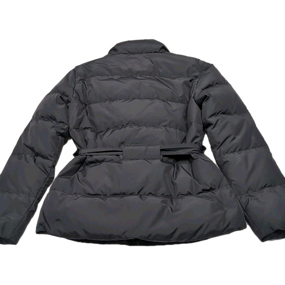 GARNET HILL Puffer Jacket Womens Size 4 S Black Down Feather Hip Length Belted - Picture 5 of 16